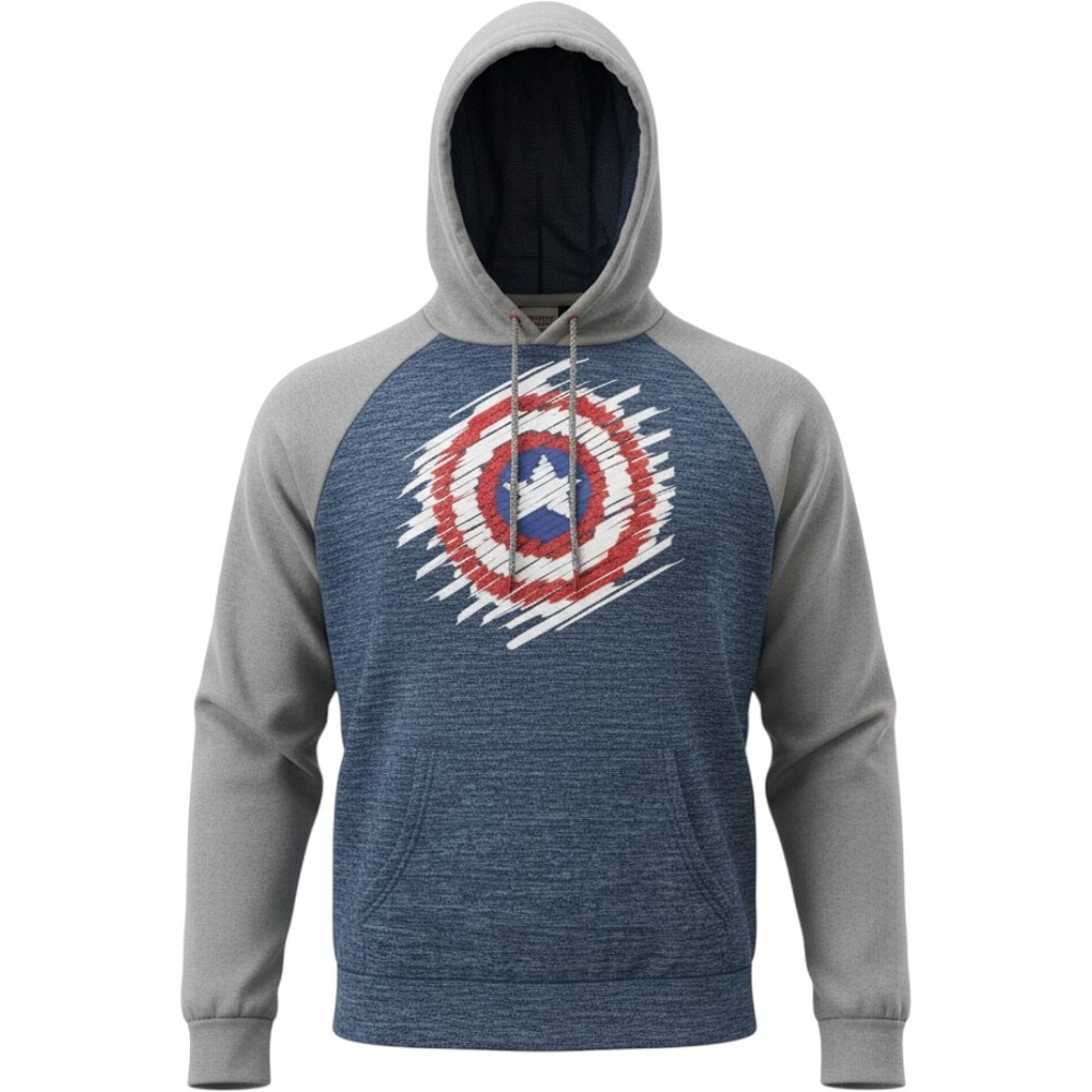 Marvel Captain America Mens XXL Blue Grey Raglan Shield Graphic Pullover Hoodie